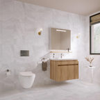 Off White Porcelain Tile 300x600mm Bathroom Setting - Tiles on Top