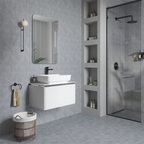 Grey Porcelain Floor and Wall Tile 300x600mm Bathroom Setting - Tiles on Top