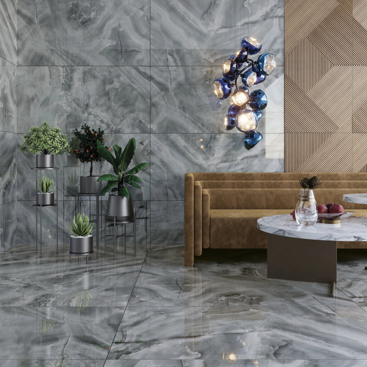 Capri Grey Onyx Effect Polished Porcelain Tile 1200×600mm