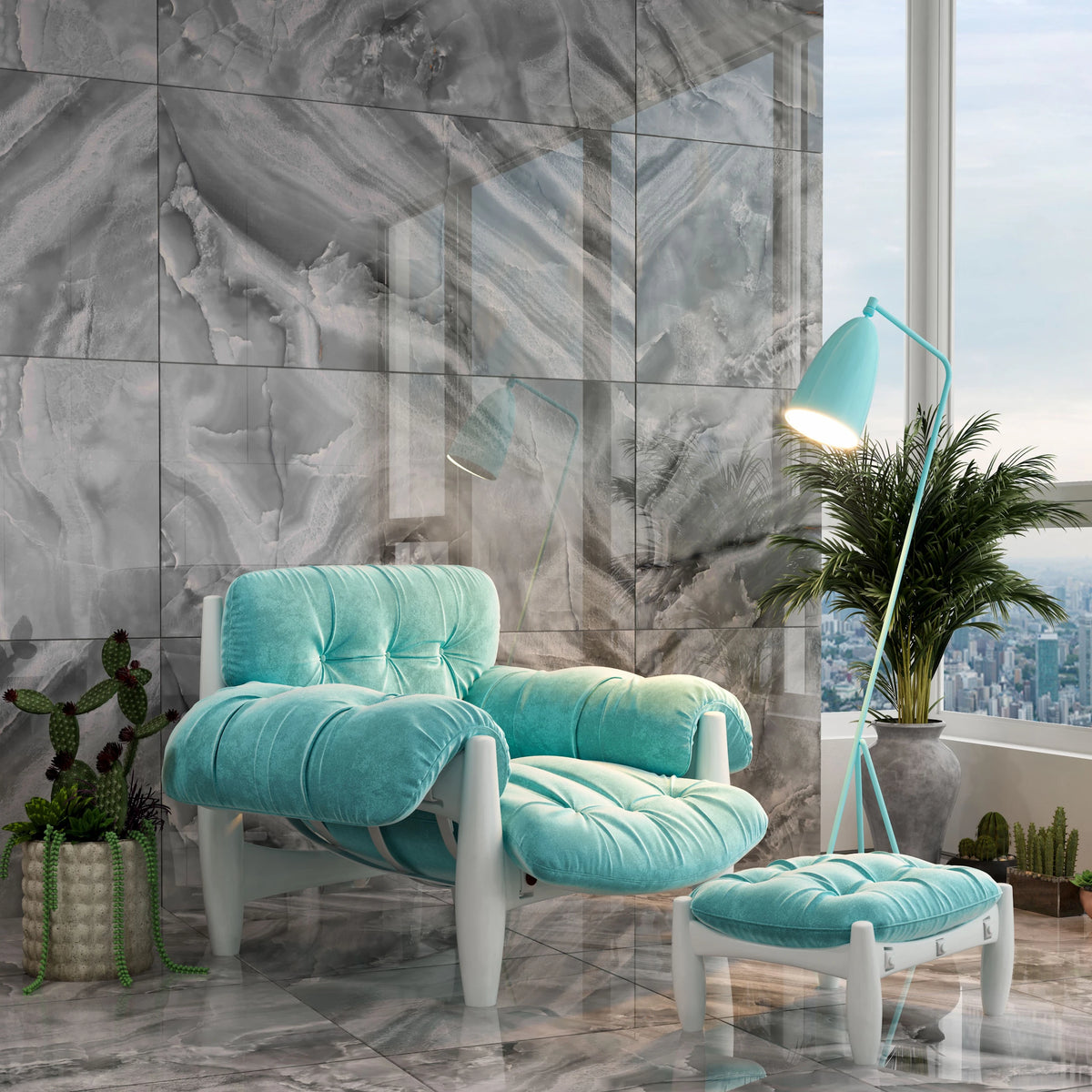 Capri Grey Onyx Effect Polished Porcelain Tile 1200×600mm