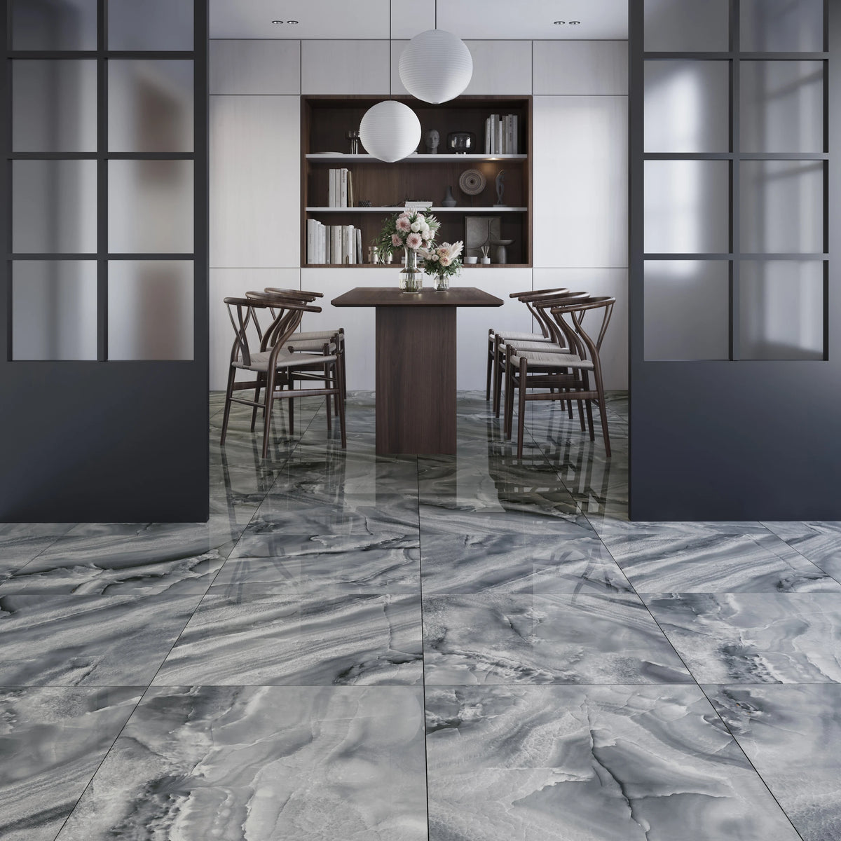 Capri Grey Onyx Effect Polished Porcelain Tile 600×600mm