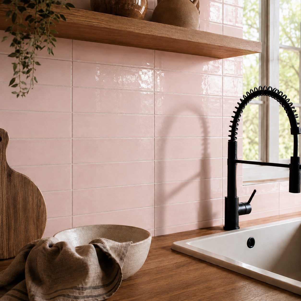 Cove Blush Pink Gloss Ceramic Metro Wall Tile 300×75mm