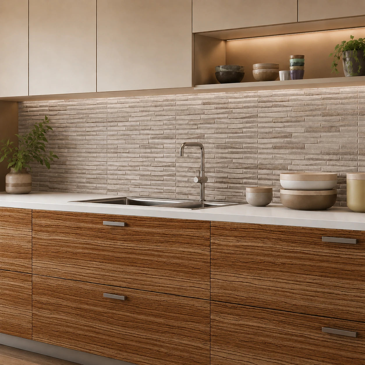 Dune Stripe Craft Decor Taupe Matt Porcelain Tile 316×608mm