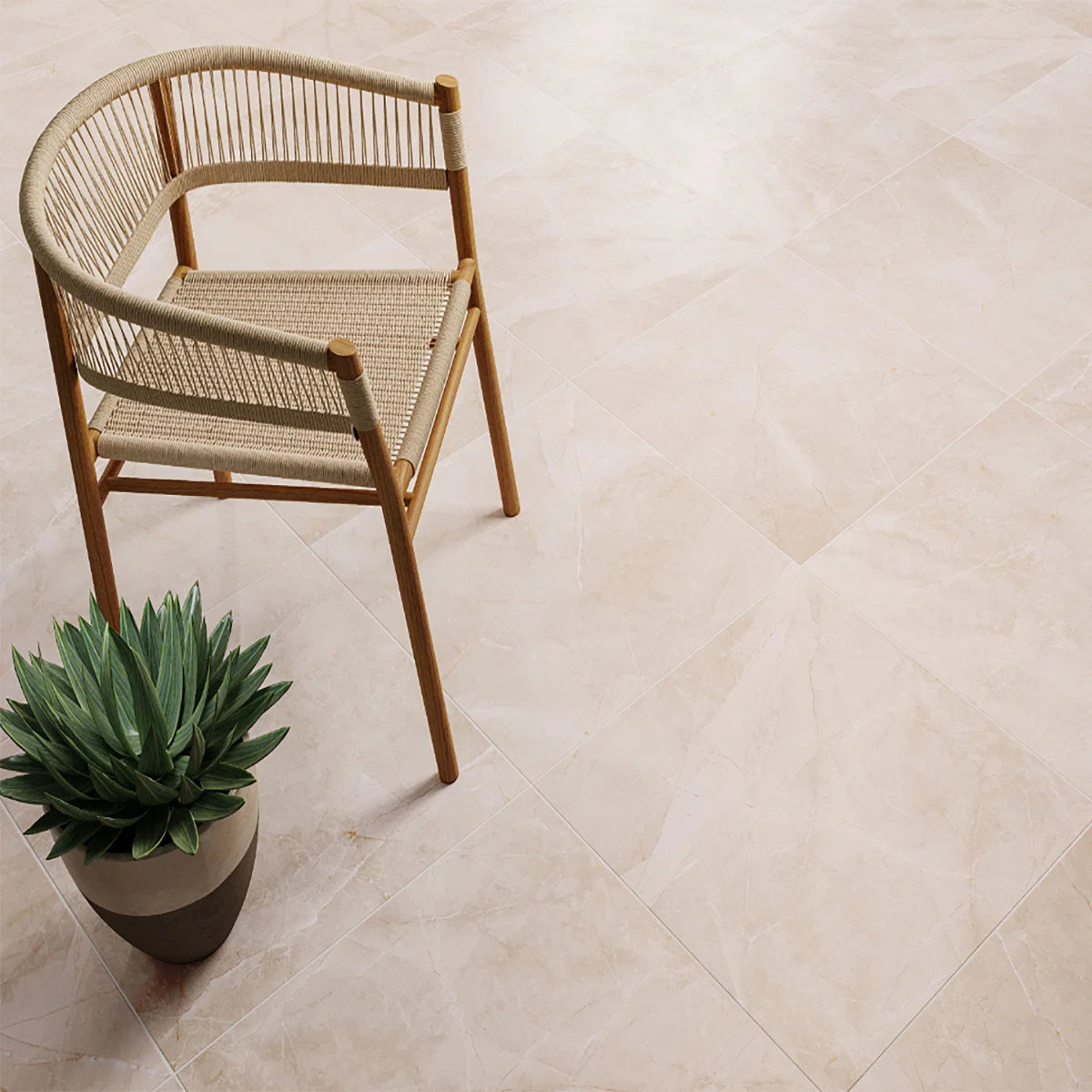 Cream Beige Tone Porcelain Tile 600x600mm Living Room Setting - Tiles on Top