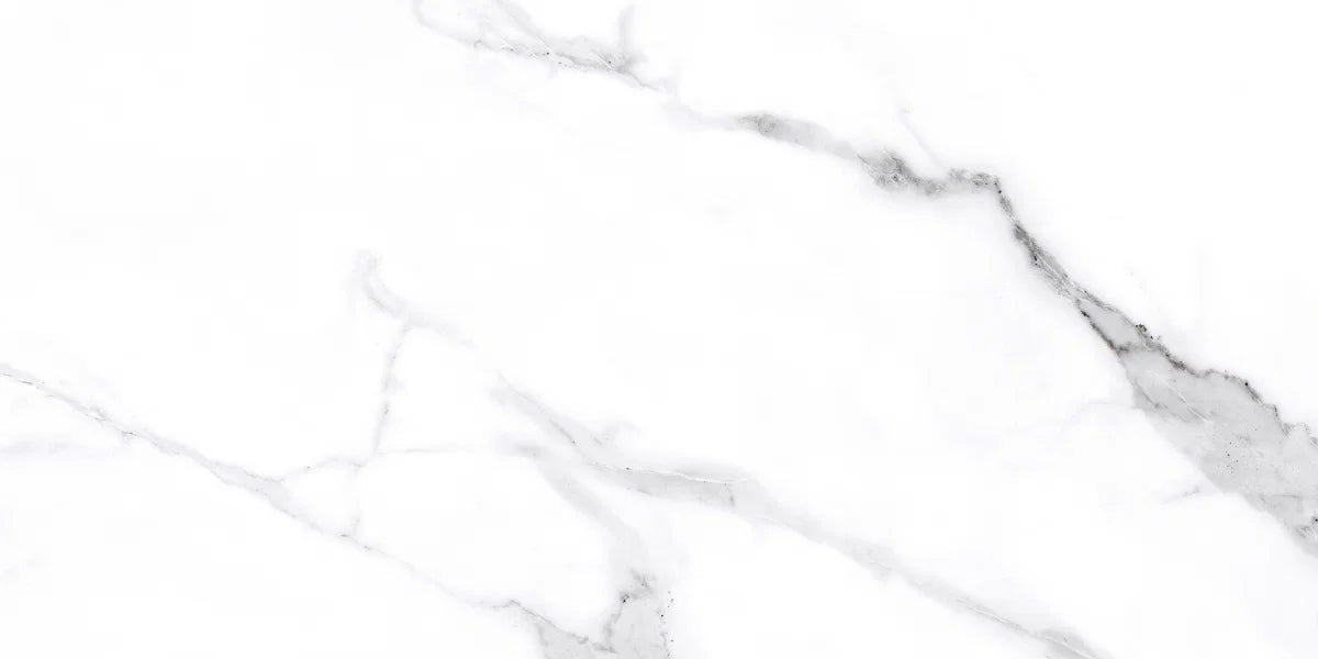 Gloss Marble Effect White Porcelain Tile 300x600mm Single Tile 2 - Lucera Range - Tiles on Top