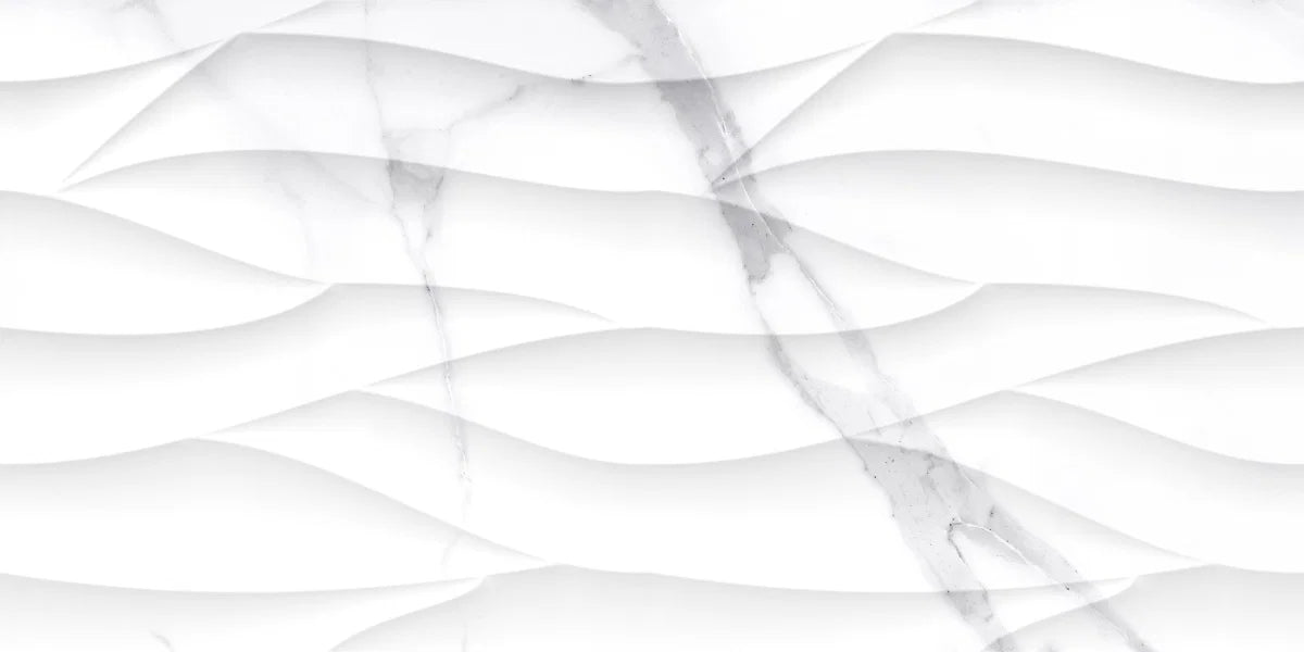 White Marble Effect Decor Ceramic Wall Tile 300x600mm Single Tile 2 - Tiles on Top
