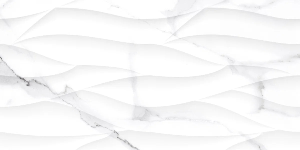 White Marble Effect Decor Ceramic Wall Tile 300x600mm Single Tile 3 - Tiles on Top
