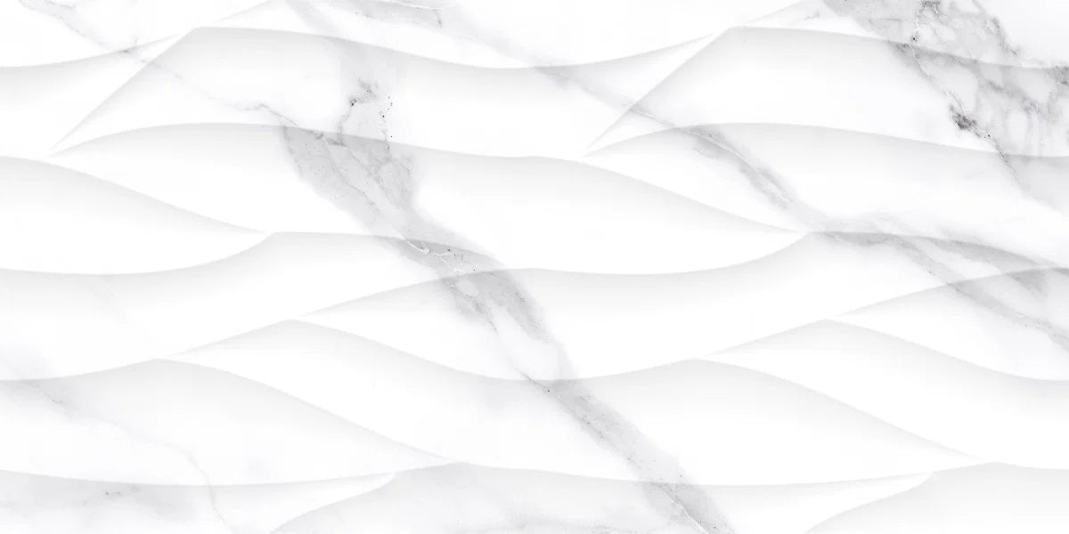 White Marble Effect Matt Decor Ceramic Wall Tile 300x600mm Single Tile 3 - Tiles on Top