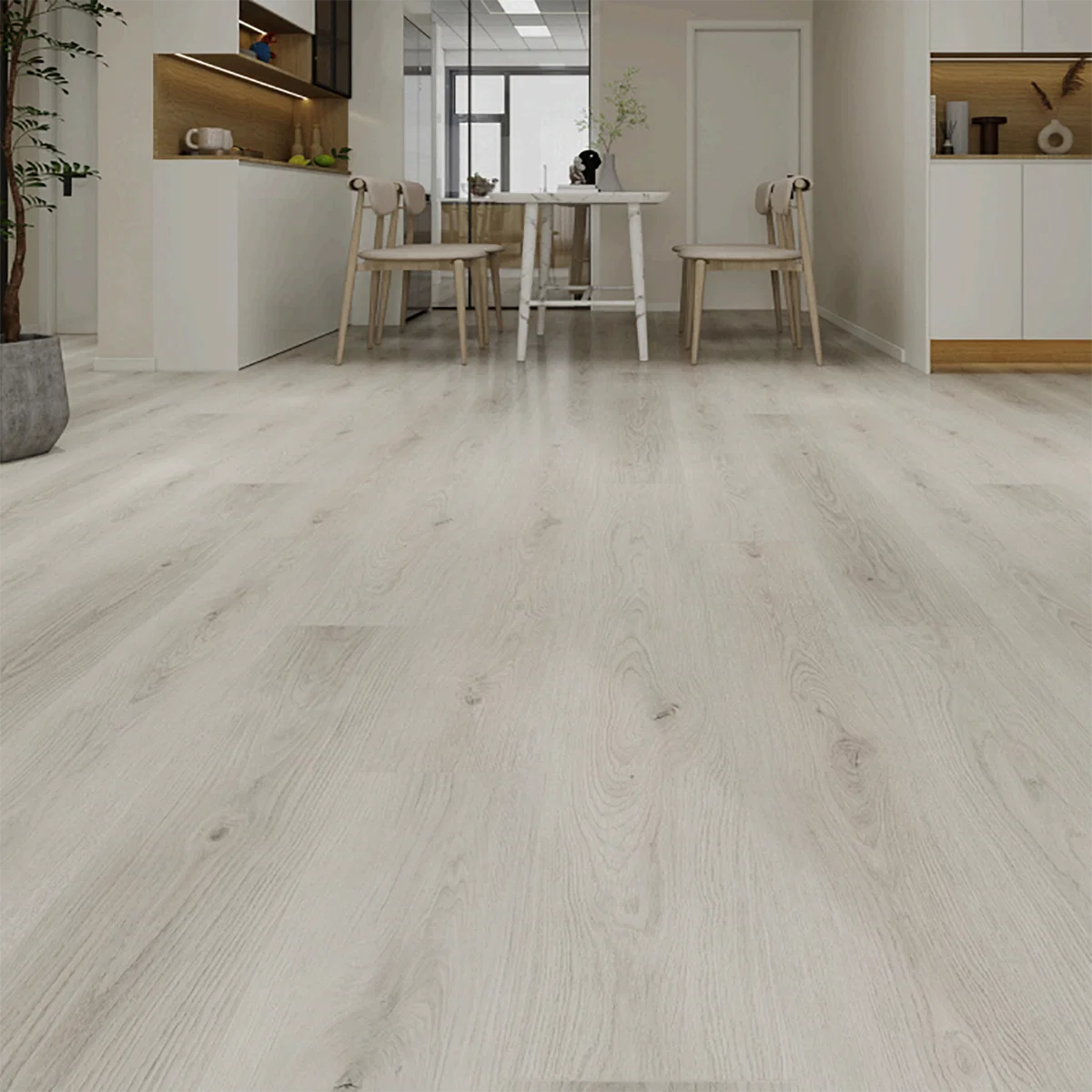 Cream - Ivory SPC Flooring 182x1220mm Living Room Setting - Tiles on Top