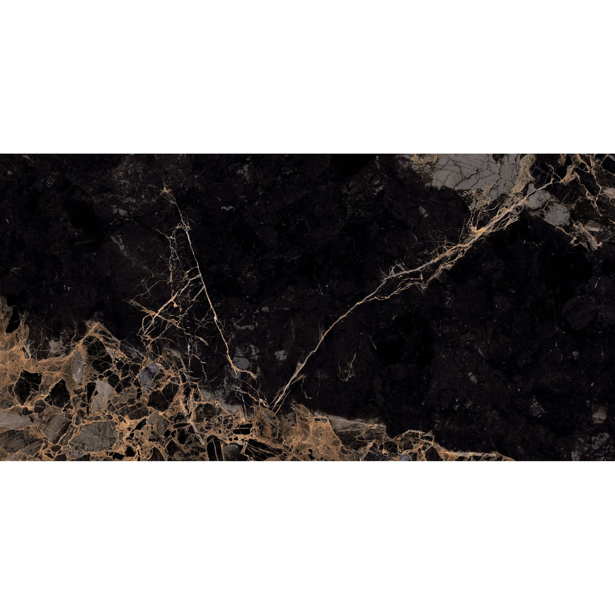 Monaco Black & Gold Marble Effect Polished Porcelain Tile 1200×600mm