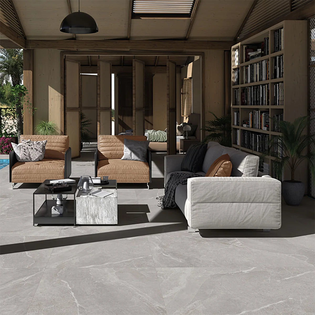 Grey Porcelain Tile 1000x1000mm Room Setting - Monterra Range - Tiles on Top
