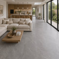 Grey Porcelain Tile 600x1200mm Living Room Setting - Monterra Range - Tiles on Top