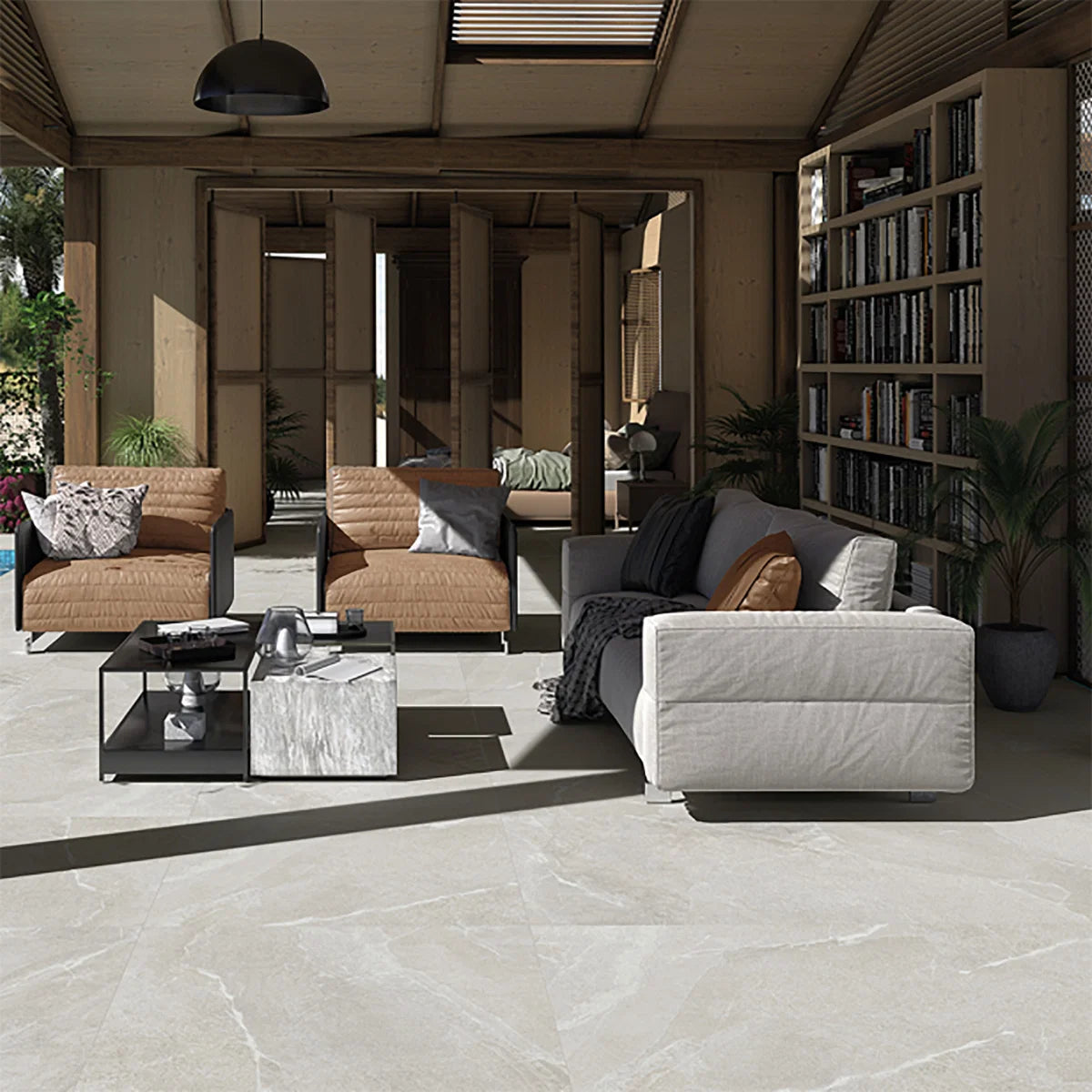 White Porcelain Tile 1000x1000mm Living Room Setting - Tiles on Top