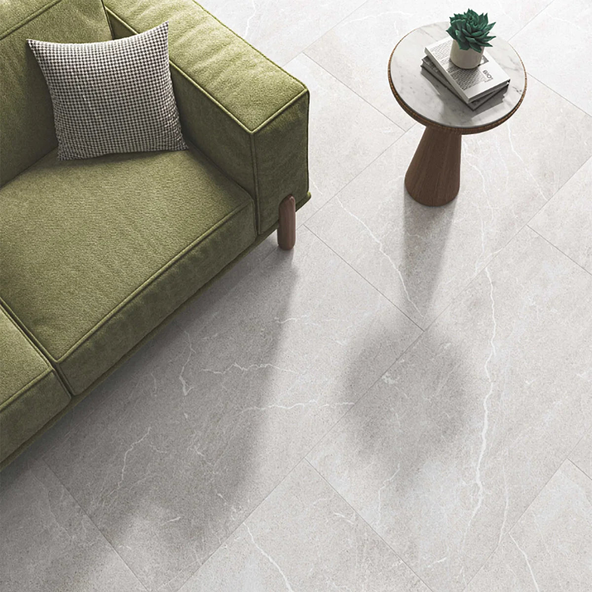 Grey Porcelain Tile 600x600mm Living Room Setting - Monterra Range - Tiles on Top