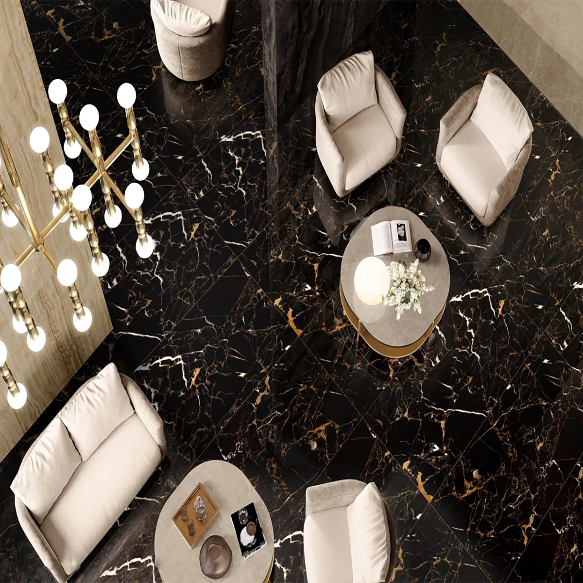 Obsidian Gold Polished Porcelain  Wall and Floor Tile 1200x600mm