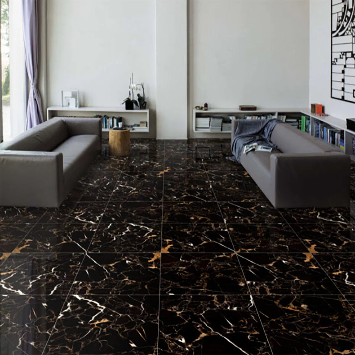 Obsidian Gold Polished Porcelain Wall and Floor Tile 600x600mm