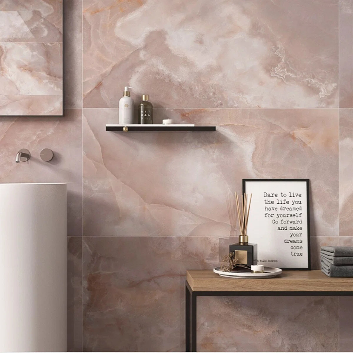 Onyx Blush Polished Porcelain Wall and Floor Tile 1200x600mm