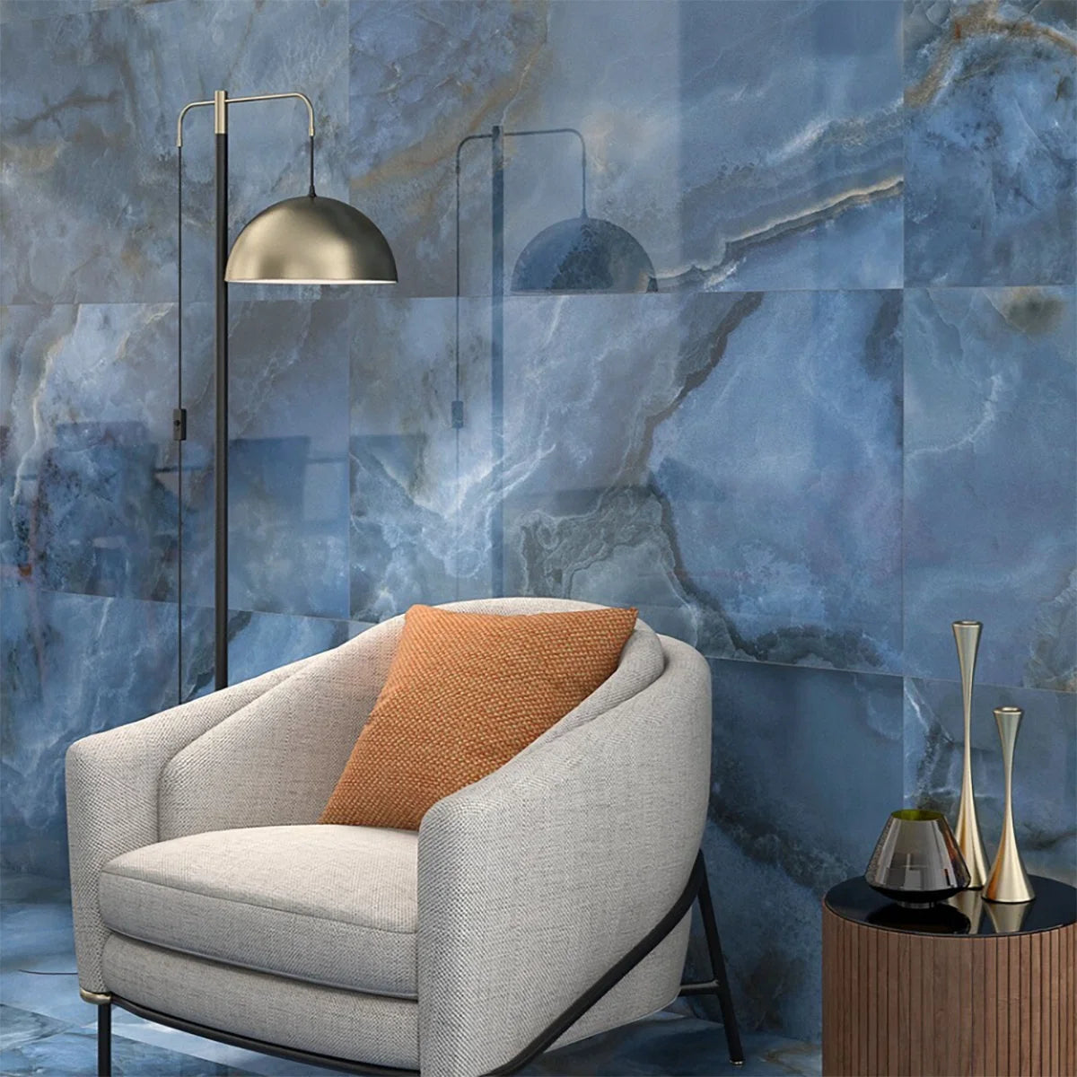 Onyx Lora Blu Polished Porcelain Wall and Floor Tile 1200x600mm