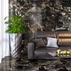 Palermo Black & Gold Marble Effect Polished Porcelain Tile 600×600mm
