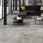 Grey Porcelain Tile 595x1200mm Living Room Setting - Tornby Range - Tiles on Top