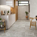 Grey Porcelain Tile 595x595mm Kitchen Setting - Tornby Range - Tiles on Top